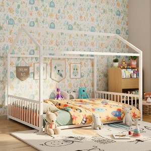 Polibi Montessori Metal House Floor Bed Frame with Vertical Guardrails - 1 of 4