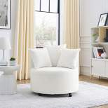 Button Tufted Living Room Upholstered Swivel Chair with Movable Wheels and 3 Pillows - ModernLuxe