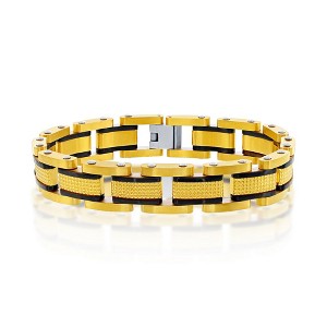 Metallo Stainless Steel Textured Link Bracelet - Gold & Black - Gold - 8.5 Inch - 1 of 3