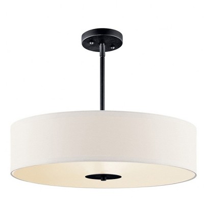 Transitional 20" Drum Pendant with White Microfiber Shade in Black and Bronze