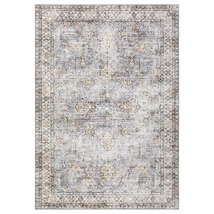 Washable Area Rug Vintage Distressed Rug Non Slip Rug Low Pile Rugs Oriental Floral Throw Rug Foldable Indoor Carpet for Living Room Bedroom Nursery - 1 of 4