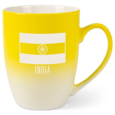 Elanze Designs India Flag 12 Ounce Ceramic Laser-Etched Engraved Drinkware Mug, Yellow and White Ombre