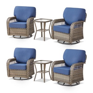Buenhomino Patio Furniture Set with 5-inch Thick Cushion, Outdoor High Back Swivel Rocker Patio Chairs, 6PCS Wicker Conversation Set for Deck, Yard - 1 of 4