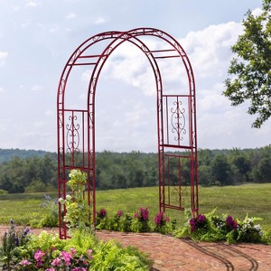 Evergreen Montebello Iron Garden Arbor, Americana Red- 53 x 84 x 23 Inches Fade and Weather Resistant Outdoor Decor - 1 of 4