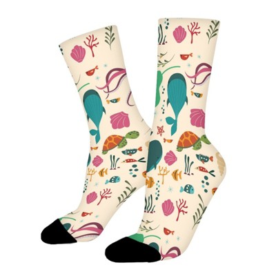 Colorful Sea And Ocean Animals Women Printed Crew Socks Funny Funky Socks Soft Polyester Novelty Gifts for Artists Men