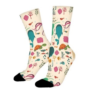 Colorful Sea And Ocean Animals Women Printed Crew Socks Funny Funky Socks Soft Polyester Novelty Gifts for Artists Men - 1 of 1