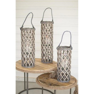 Grey Willow Lanterns with Glass – 24 Inch Set of Three By Kalalou