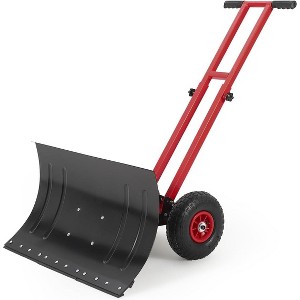 TackView Snow Shovel with Wheels, Heavy Duty Double Rod Wheeled Snow Pusher with Metal Blade, for Driveway Sidewalk Yard - 1 of 4