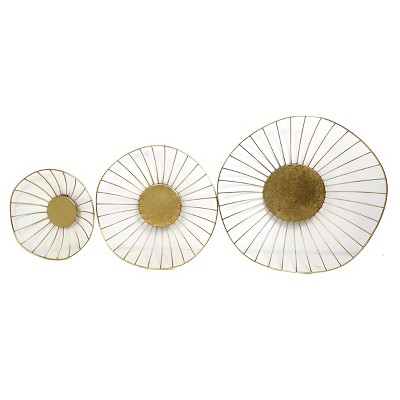 VIP Metal 20 in. Yellow Round Floral Wall Frame Set of 3