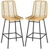 Rattan Bar Stools Set of 2, 26" Counter Height Barstools, Boho Kitchen Island Stools with Breathable Wicker Seat and Back, Yellow - 2 of 4