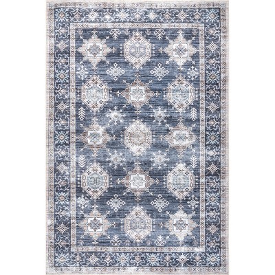 Finley 5' x 8' Gray Synthetic Oriental Washable Area Rug