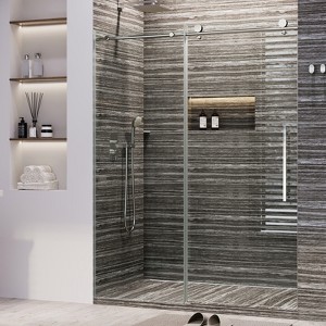 COZONY Frameless Shower Sliding Door, Clear Tempered Glass Waterproof Seal Strip Stainless Steel Hardware - 1 of 4