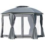 Outsunny 12' x 12' Round Outdoor Gazebo, Patio Dome Gazebo Canopy Shelter with Double Roof, Netting Sidewalls and Curtains, Zippered Doors, Strong Steel Frame