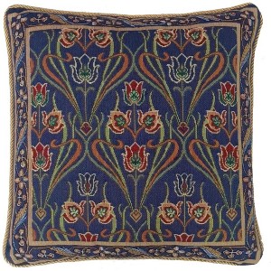 Signare USA Cushion Cover Art Nouveau Lotus Flower Blue 18 x 18 inch - 1 of 1