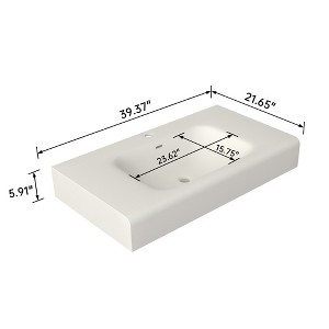 39 x 22 in. Solid Surface  Wall Mount or Countertop Bathroom Vessel Sink with Faucet Holes in Matte White - 1 of 1