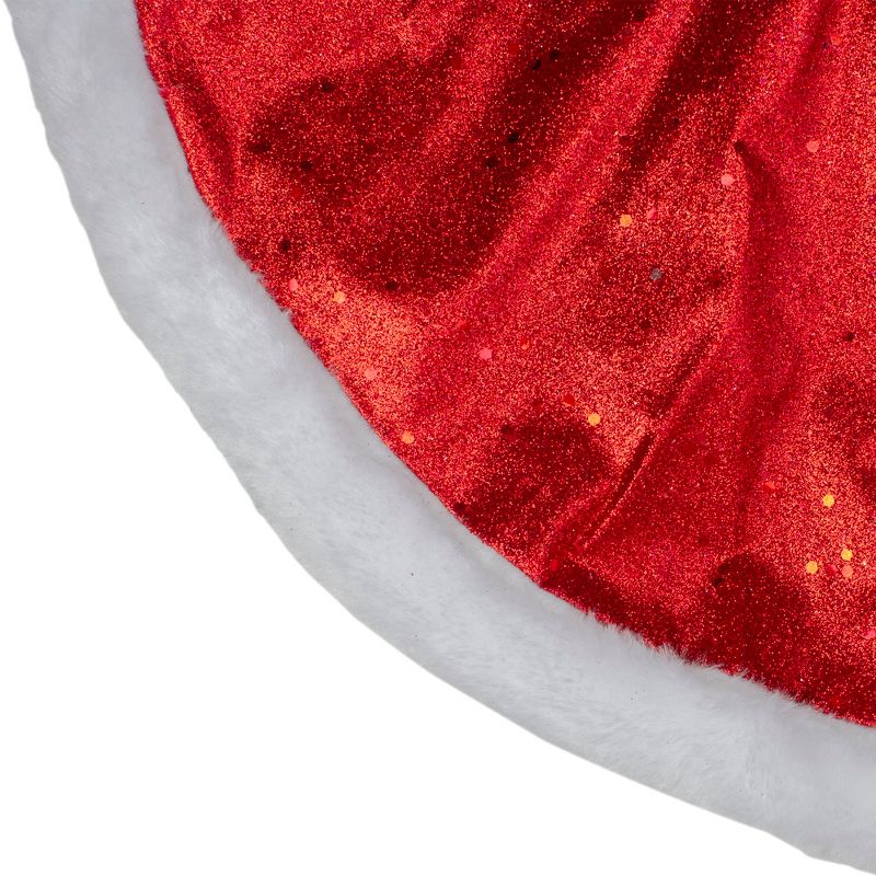 Northlight 20" Red Glittered Mini Christmas Tree Skirt With a Faux Fur Trim, 3 of 4