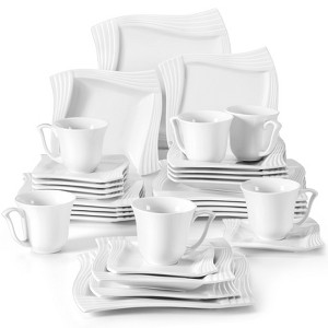 vancasso 30 Pieces Dinnerware Set, Service For 6 Person, White Set, Porcelain Dinnerware, Dinner Plate, Dessert Plate, Soup Plate, Cup And Saucer Set - 1 of 4