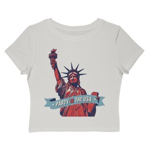 Rerun Island Women's Party In The Usa Americana 4Th Of July Short Sleeve Graphic Cotton Baby Tee - Cloud Dancer XL - 1 of 4