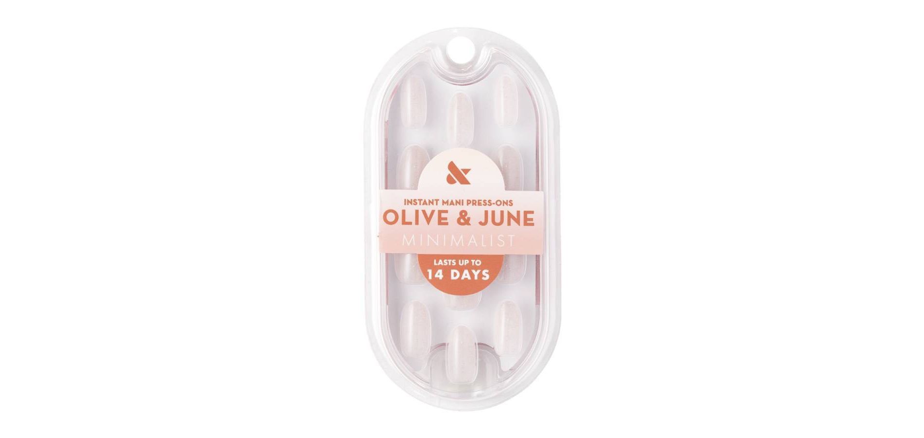 Olive & June Press-On Fake Nails - Minimalist - Milky Microglitter - M Oval - 42ct