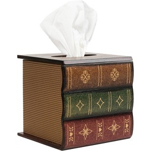 Classic Antique Book Tissue Box Cover, Brown Wooden Retro Design for Living Room and Office Decor - 1 of 4