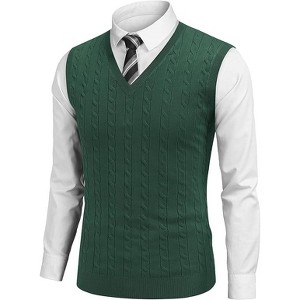 COOFANDY Men's Sweater Vest V Neck Slim Fit Cable Knitted Sleeveless Pullover Sweater - 1 of 4