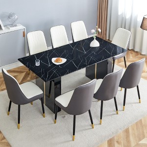 NicBex Dining Table Set for 6 Luxurious Style Tempered Glass Rectangular Table with 6 PU Chairs for Kitchen - 1 of 4