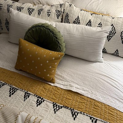16x42 Slub Center Stripe Oversized Lumbar Bed Pillow Sour Cream