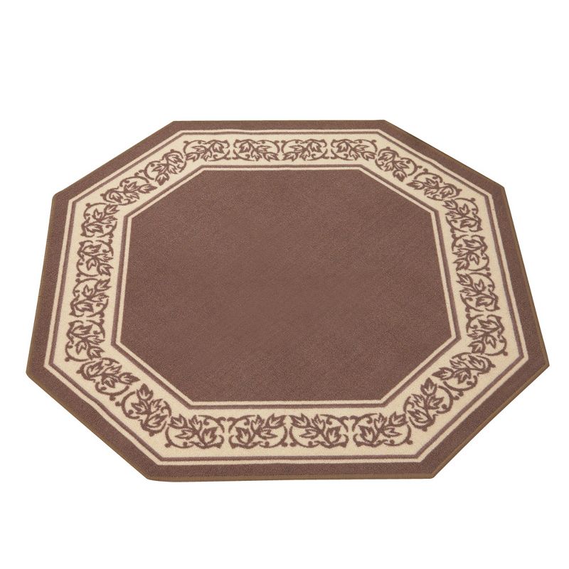 Collections Etc Floral Border Octagon Accent Rug with Skid-resistant Backing to Protect Floors in High Traffic Areas 54" X 54", 1 of 3