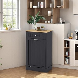 10 Gallon Tilt-Out Trash Cabinet, Wooden Freestanding Kitchen Waste Bin with Hideaway Drawer, Pet-Proof Recycling Storage for Living Room/Kitchen - 1 of 4