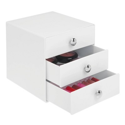 3-Drawer White Plastic Vanity Organizer Compact Storage