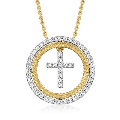 Ross-Simons 0.50 ct. t.w. Diamond Cross Circle Necklace in 18kt Gold Over Sterling Size 18