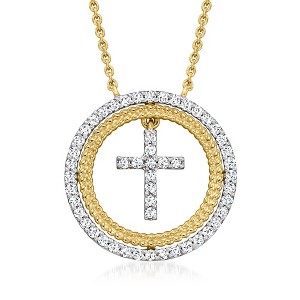Ross-Simons 0.50 ct. t.w. Diamond Cross Circle Necklace in 18kt Gold Over Sterling Size 18 - 1 of 4