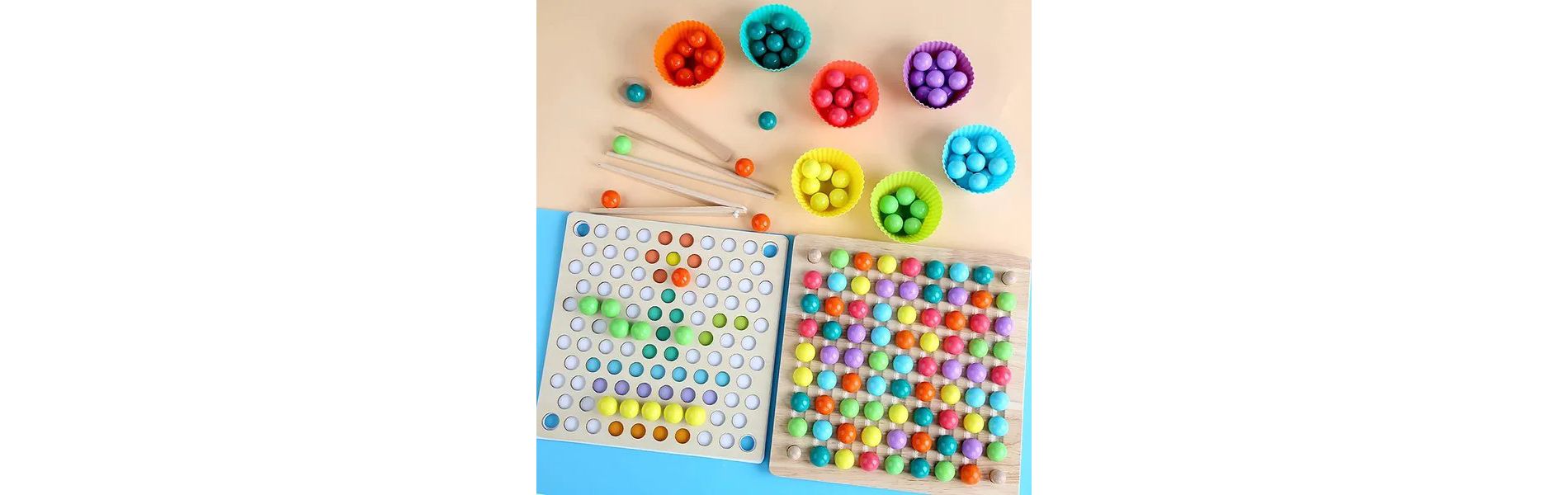4 in 1 Wooden Board Bead Game; Montessori Rainbow Puzzle Sorting Stacking Toy; Kids Learning Math; Gift Girls; Boys for 3 Years Old and Up 3+