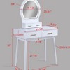 FONTOI 31.3"W Vanity Table and Stool Set with Built-in Mirror Spacious Drawers and Cushioned Stool for Bedroom Dressing Room, White, 31.3"*15.8"*30" - 3 of 4