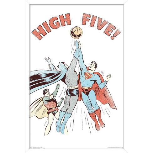 Trends International Dc Comics - Batman - Robin - Superman - High Five  Framed Wall Poster Prints White Framed Version 