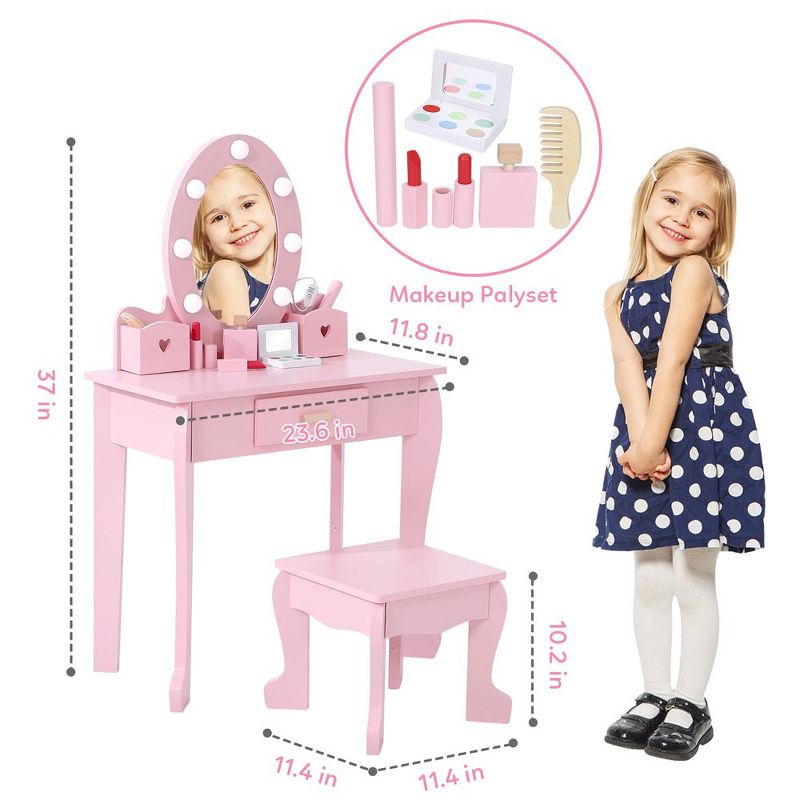 Princess Vanity Table Set for Toddlers, Includes Mirror, Stool, and Touch Light, Wood Makeup Playset for Girls, 2 of 6
