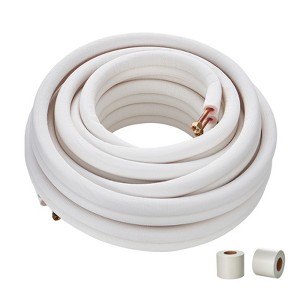 VEVOR 50FT Mini Split Line Set, 1/4" & 1/2" O.D Copper Pipes Tubing and Triple-Layer Insulation, for Mini Split Air Conditioning Refrigerant, White - 1 of 4
