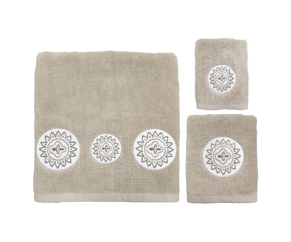 3pc Medallion Ikat Bath Towel Sets Natural - Allure Home Creation