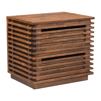 HomeRoots 22" Brown Wood Block End Table With Two Drawers