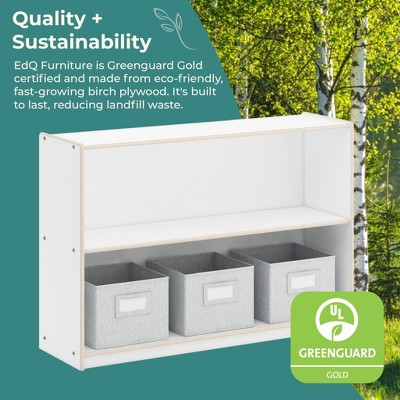 Guidecraft EdQ 2-Shelf Open Storage 30": Kids' Low Wooden Bookshelf, Classroom and Playroom Furniture with Book and Toy Bins