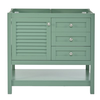 36'' Green Bathroom Vanity with Resin Sink, Solid Wood Frame Freestanding Storage Cabinet with 2 Drawers & Soft-Close Doors - ModernLuxe
