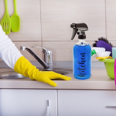 16oz Clear Glass Refillable Cleaning Spray Bottles Set with Labels