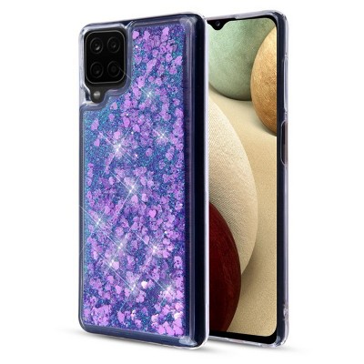 MyBat Quicksand Glitter Hybrid Protector Cover Case Compatible With Samsung Galaxy A12 5G - Hearts Purple