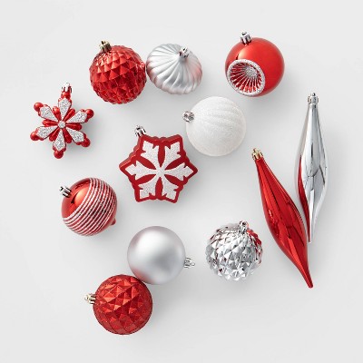 40ct Christmas Tree Ornament Set Red/White/Silver - Wondershop™