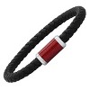 Steeltime Men's black braided leather bracelet with stainless steel and red carbon fiber magnetic clasp - 2 of 4
