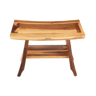24" Teak Wood Shower Bench with Shelf
