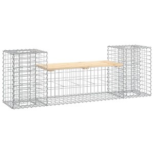 vidaXL Solid Wood Pine Garden Bench with Gabion Design, Galvanised Steel Base, and Attached Planter Boxes - Compact and Versatile for Outdoor - 1 of 4