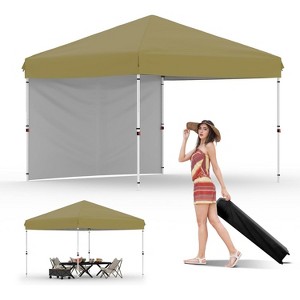 10x10 ft Pop-Up Canopy Tent - Heavy-Duty Instant Canopy with 1 Removable Mesh Sidewall, One-Person/One-Button Push Setup - 1 of 4