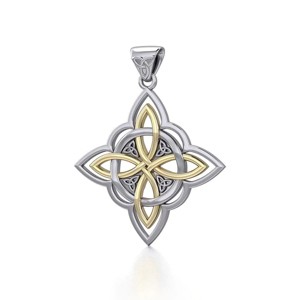 Slickblue Women's Celtic Knot Pendant Necklace, Sterling Silver with 14K Gold Accent, Triquetra Detail, 18" Chain - 1 of 4