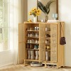 Extra Large Bamboo Shoe Rack Holds 20 Pairs Shoe Cabinet Storage Organizer with Raised Base & 3 Hollow Doors & 6 Tier Shelves for Entryway & Hallway - 2 of 4
